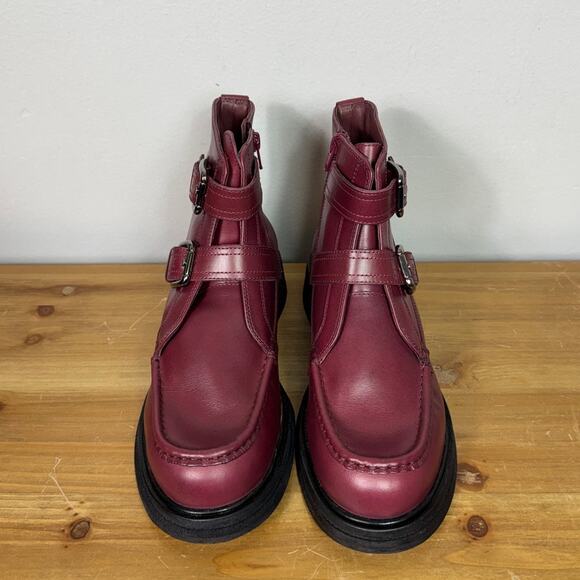 Free People Isla Moto Boot in Wild Mulberry Leather Women's Size 9 - Picture 2 of 8
